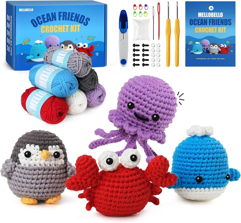 mellobello Crochet Kit for Beginners Kids Adults - Beginner Knitting Crochet Animal Kit with Easy Yarn - Learn to Crocheting Amigurumi Starter Set - Loom Knit Patterns Supplies Box Crafts Hobbies Gifts for Women - Image 1